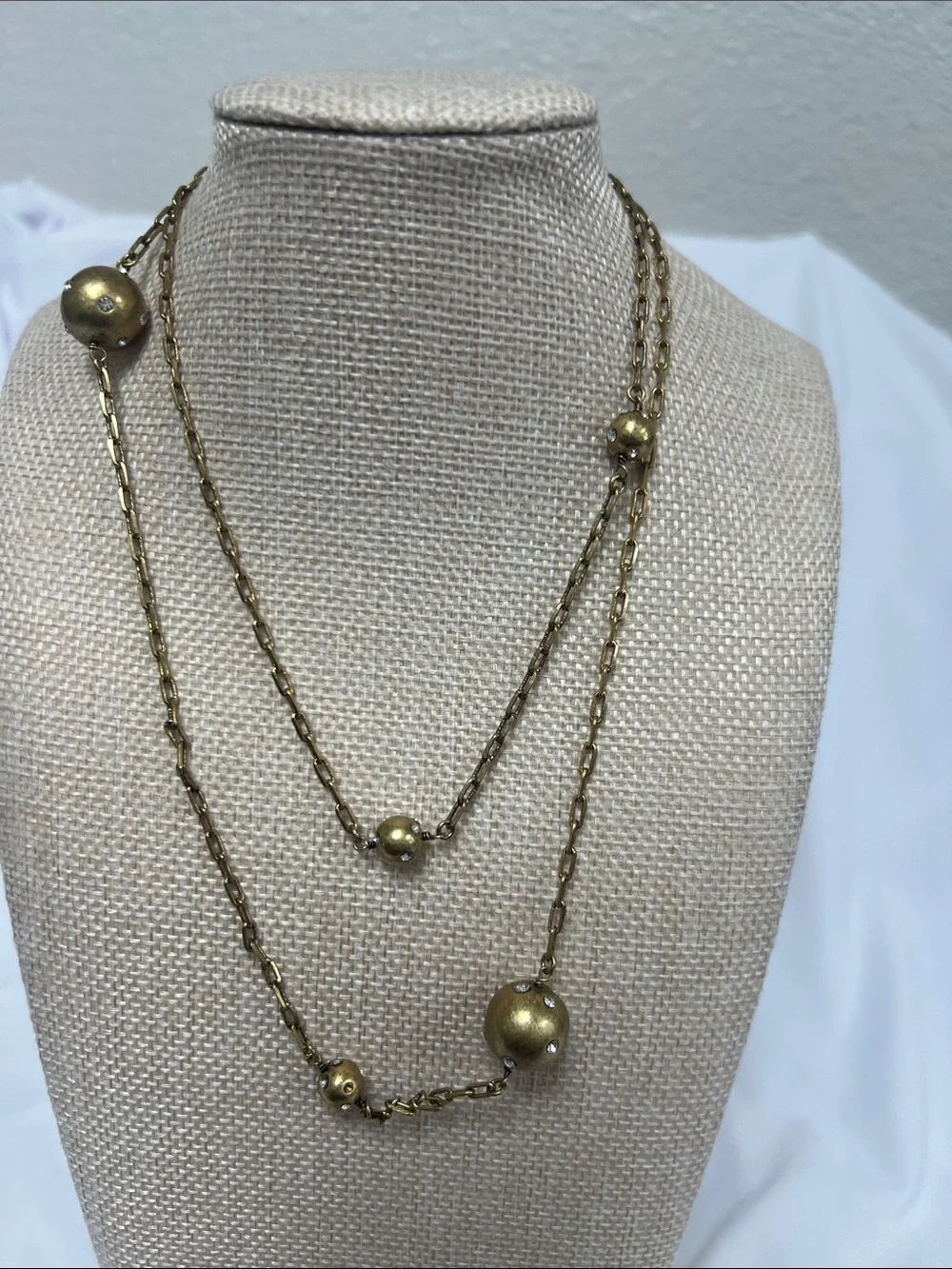 Long Gold Bead Station Necklace - Women Jewelry
